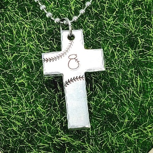 Personalized Baseball Cross Pendant, Hand Stamped Number Necklace, Softball Cross Necklace