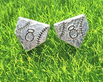 Baseball and Softball Stud Earrings, Personalized Baseball Number Earrings, Baseball Home Plate Earrings