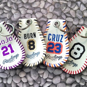 Real Baseball Keychain, Personalized Number Keychain, Baseball Bag Tag
