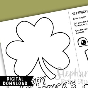 Leprechaun Shamrock Printable Craft Activity for St. Patrick's Day. Color, Cut & Glue. Requires scissors and glue to complete. Digital Instant Download.