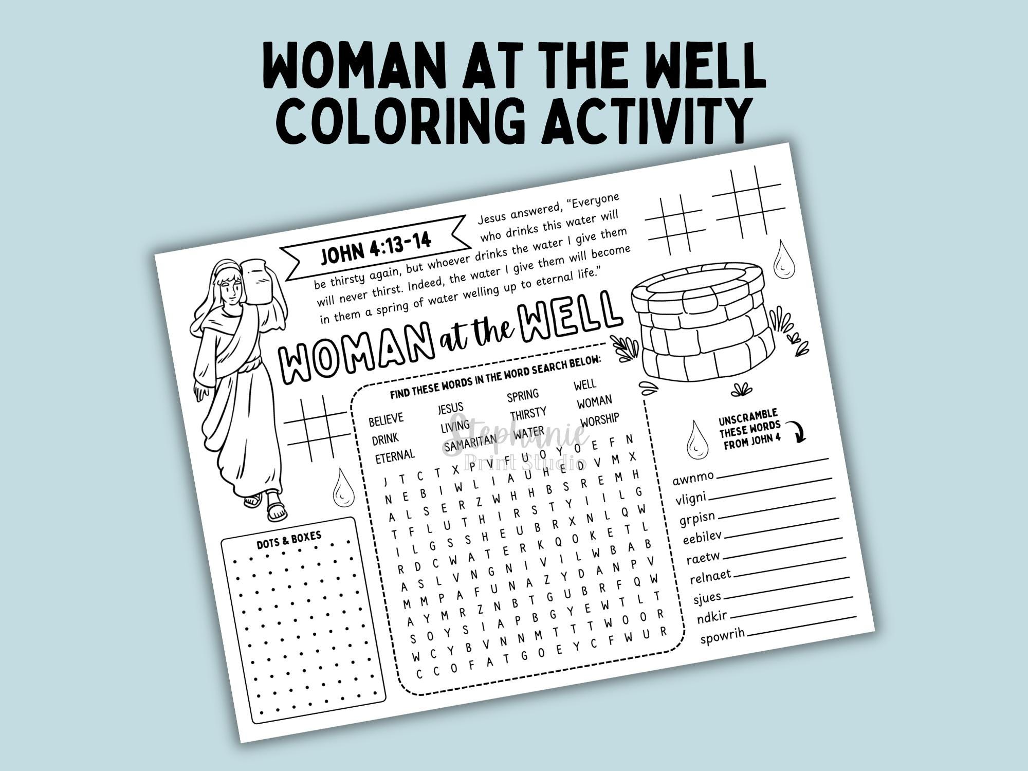 Jesus Talks With Samaritan Woman at the Well Activity Page | John 4 ...