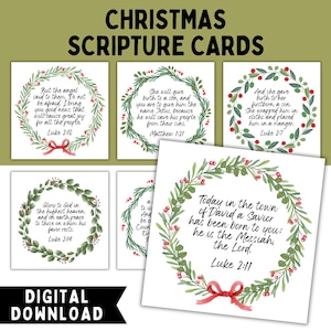 6 biglietti di auguri natalizi stampabili / DOWNLOAD DIGITALE IMMEDIATO / Biglietti di auguri natalizi con versetti della Bibbia da 3,5", etichette regalo per celebrare la nascita di Gesù