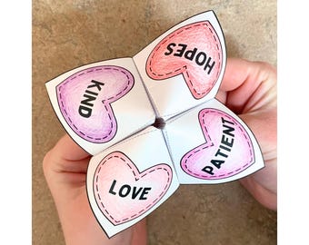 1 Corinthians 13 Color-Your-Own Cootie Catcher, Love & Hearts Paper Craft Game Printable, Bible Verse Memorization Activity