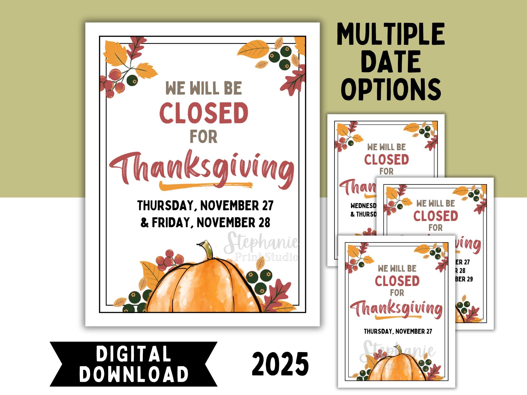 closed for thanksgiving sign 2025 printable | thanksgiving holiday