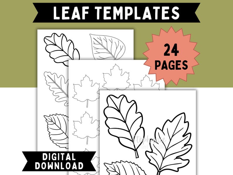Leaf Template Printable 24 Pages, Multi-size Autumn Leaves Pattern ...