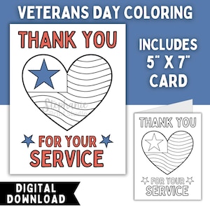 Veteranendagkaart en kleurplaat afdrukbaar | DIGITALE INSTANT DOWNLOAD | Bedankt voor je service. Geef een kaart ter ere van veteranen.