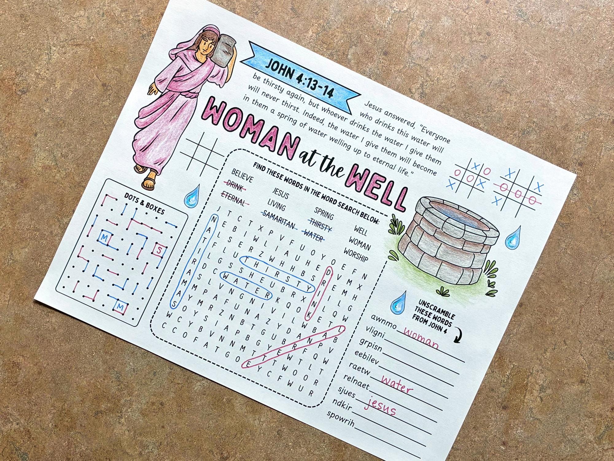 Jesus Talks With Samaritan Woman at the Well Activity Page | John 4 ...