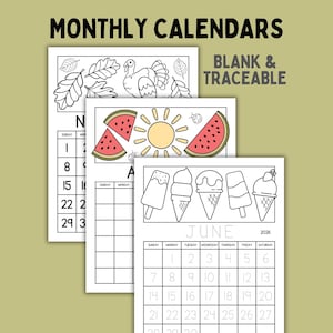 Druckbares Monatskalender-Set | Beinhaltet: Leere wiederverwendbare Vorlagen + Rückverfolgbare Daten