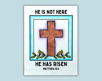 Simple Cross Craft Printable | Matthew 28:6 Bible Verse | He Has Risen Easter Craft
