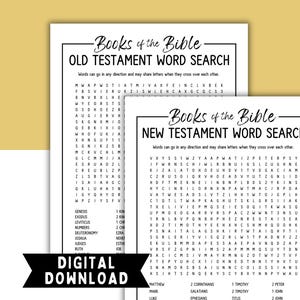 Libri della Bibbia Ricerca Parole Stampabile / Antico Testamento e Nuovo Testamento / Gioco di Attività + Soluzioni