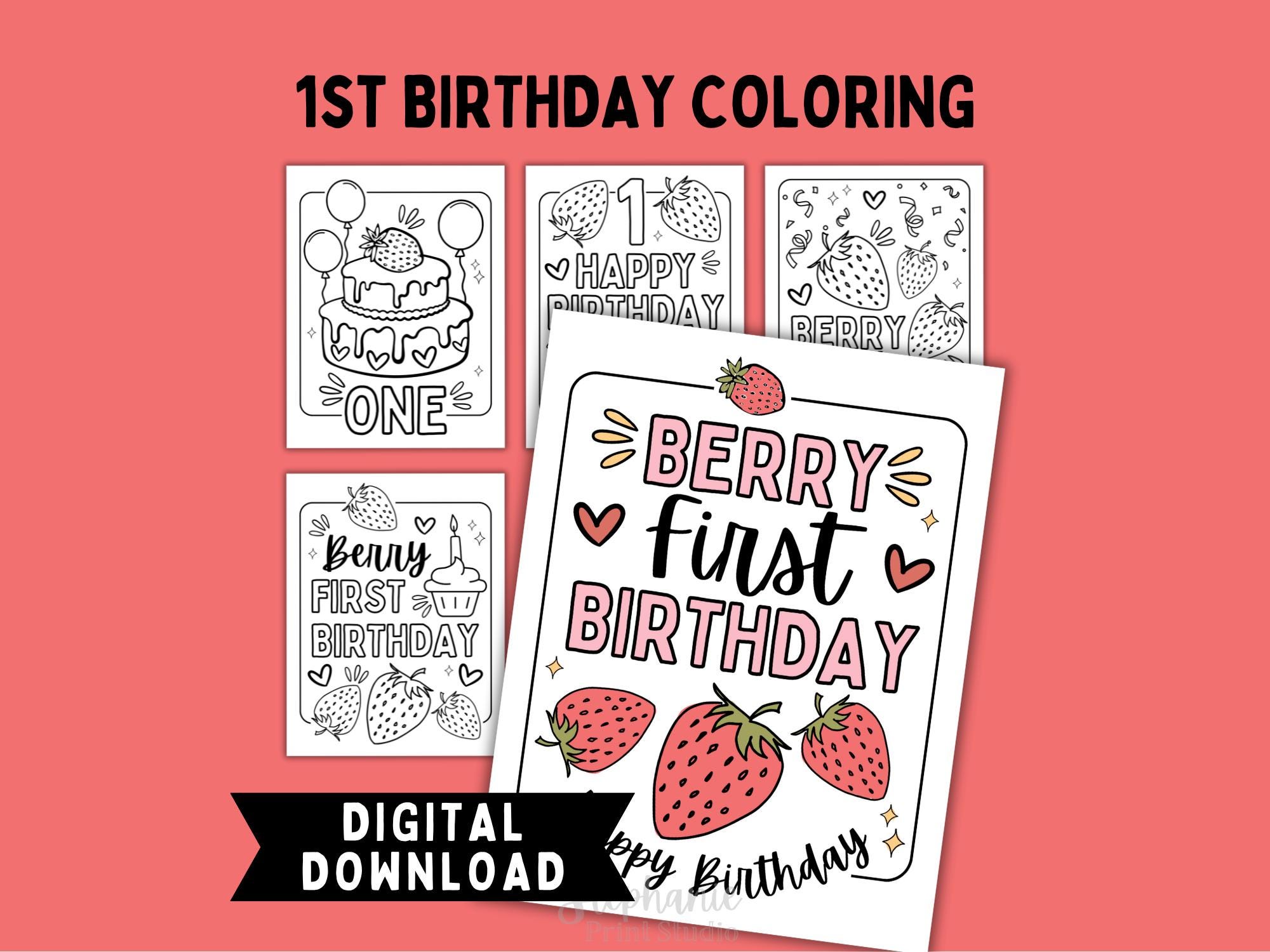 Berry First Birthday Coloring Pages Printable 5 Strawberry Theme…