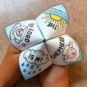 Psalm 23 Color-Your-Own Cootie Catcher | Paper Craft Game Printable with Bible Verse