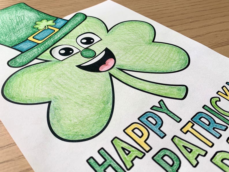 Leprechaun Shamrock Printable Craft Activity for St. Patrick's Day. Color, Cut & Glue. Requires scissors and glue to complete. Digital Instant Download.