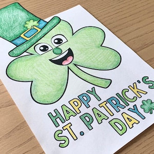 Leprechaun Shamrock Printable Craft Activity for St. Patrick's Day. Color, Cut & Glue. Requires scissors and glue to complete. Digital Instant Download.