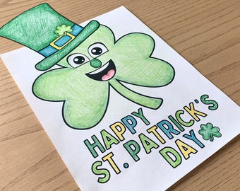 Color, Cut & Glue Craft Printable, Simple Leprechaun Shamrock, Cute St. Patrick's Day Coloring Page, Fun Kid's Classroom or Home Activity
