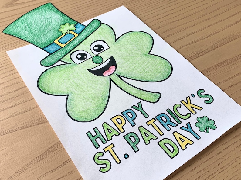 Leprechaun Shamrock Printable Craft Activity for St. Patrick's Day. Color, Cut & Glue. Requires scissors and glue to complete. Digital Instant Download.