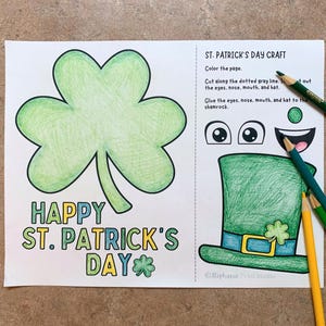 Leprechaun Shamrock Printable Craft Activity for St. Patrick's Day. Color, Cut & Glue. Requires scissors and glue to complete. Digital Instant Download.