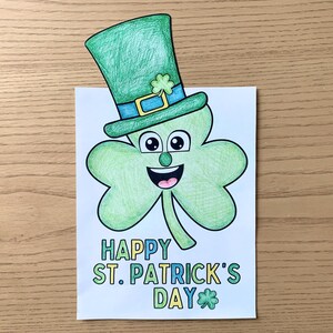 Leprechaun Shamrock Printable Craft Activity for St. Patrick's Day. Color, Cut & Glue. Requires scissors and glue to complete. Digital Instant Download.