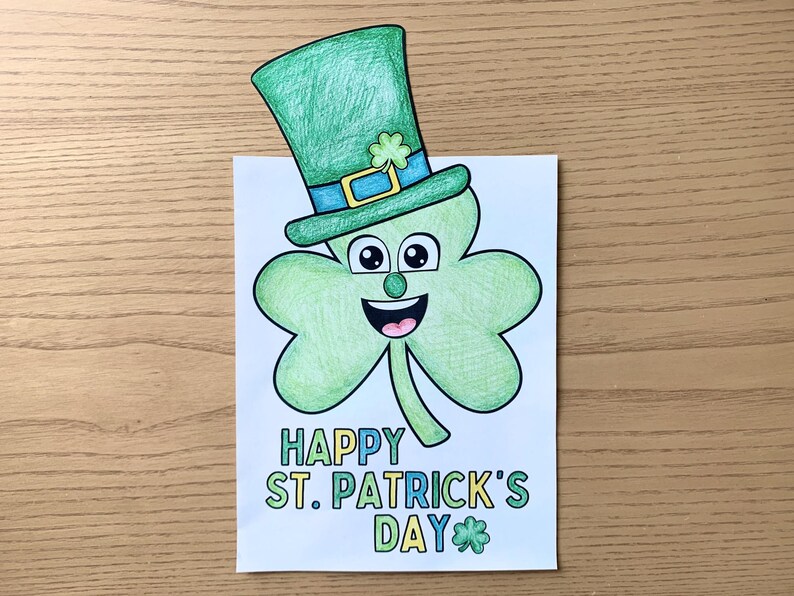 Leprechaun Shamrock Printable Craft Activity for St. Patrick's Day. Color, Cut & Glue. Requires scissors and glue to complete. Digital Instant Download.