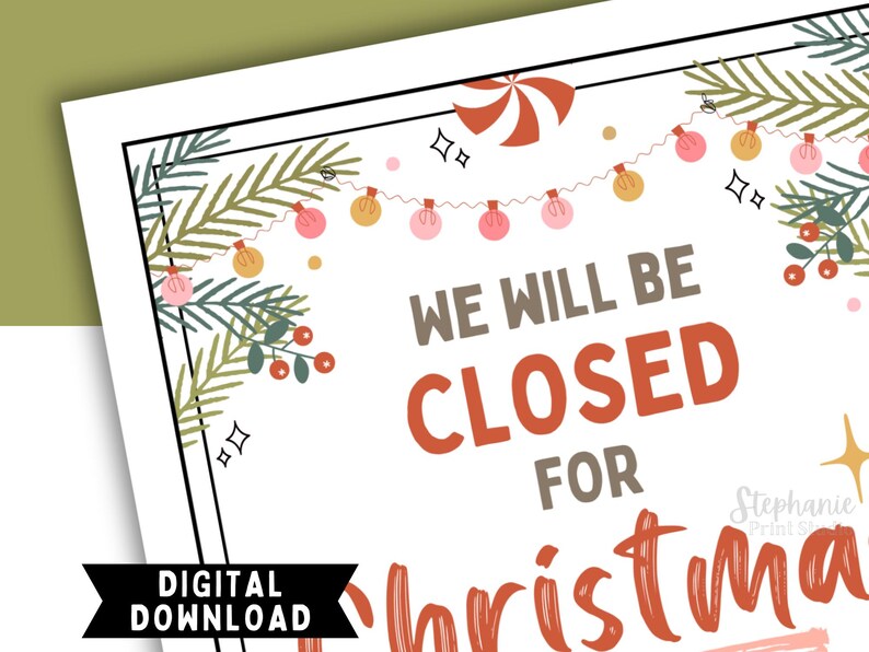 Closed for Christmas Sign Printable | DIGITAL INSTANT DOWNLOAD ...