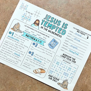 Jesus Is Tempted Coloring Activity Page Printable for Kids | Matthew 4:1-11 Bible Verse Placemat