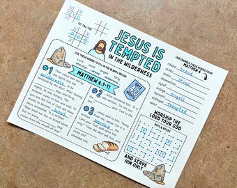 Jesus Is Tempted Coloring Activity Page Printable for Kids | Matthew 4:1-11 Bible Verse Placemat