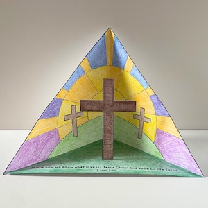 Ostern Kreuz 3D Papier Handwerk Printable I 1 John 3:16 Bibel Vers | Sonntagsschule Schneiden, Falten, Kleben Ausmalseite | Christliches Kinder-Ostern-Handwerk