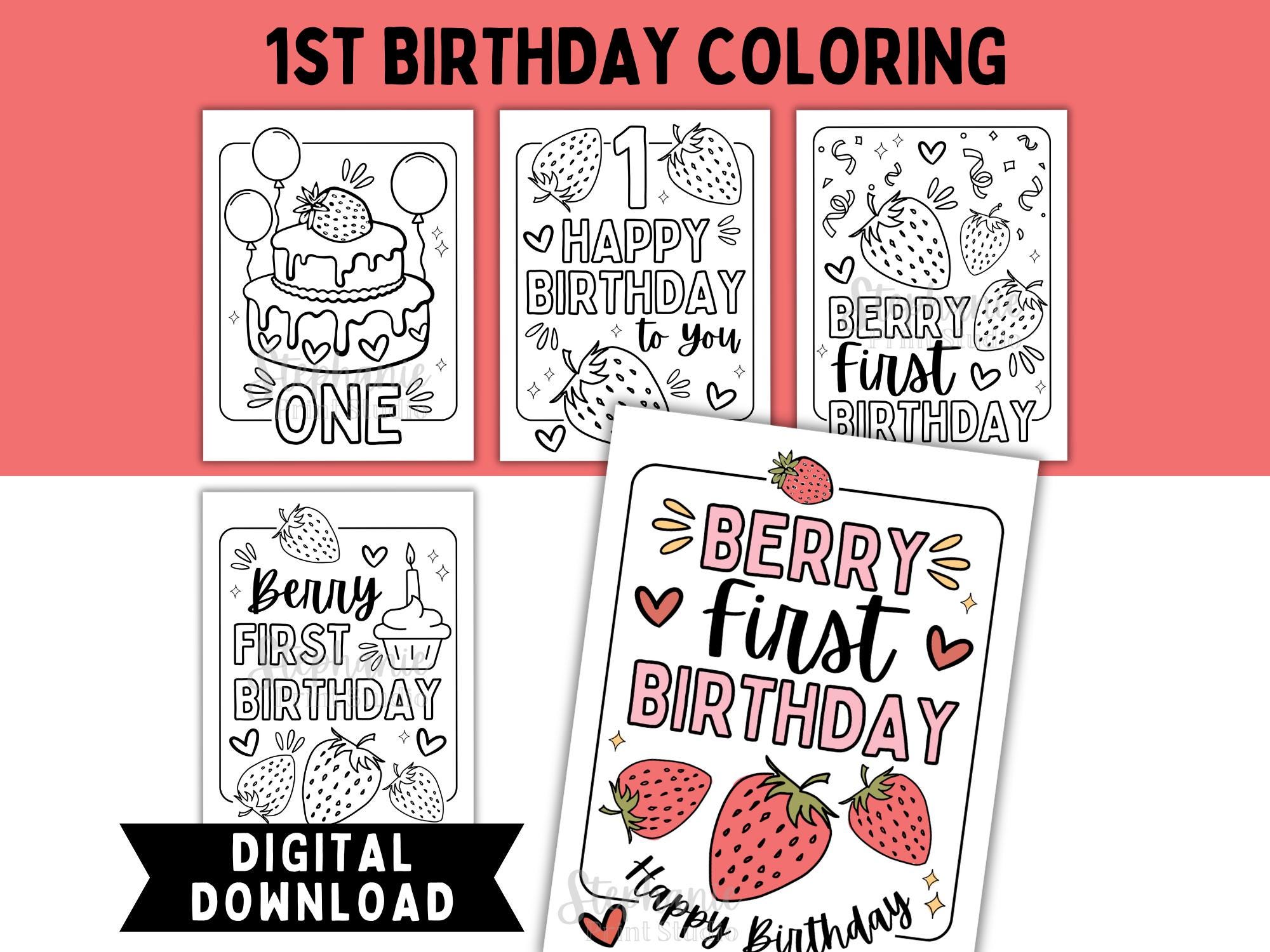 Berry First Birthday Theme Coloring Pages Printable | DIGITAL INSTANT ...