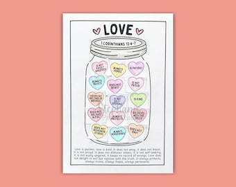 Love Is... Jar of Hearts Craft Printable | 1 Corinthians 13:4-7 Bible Verse