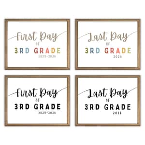 May include: Four framed prints with text. Two say "First Day of 3rd Grade" and "2025-2026", the other two say "Last Day of 3rd Grade" and "2026". The text is in various colors and black.