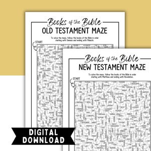 Labirinti dei Libri della Bibbia stampabili / Labirinti dell'Antico e del Nuovo Testamento / Gioco di attività + soluzioni