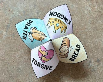 The Lord's Prayer Color-Your-Own Cootie Catcher | Matthew 6:9-13 Bible Verse | NIV & KJV | Paper Craft Game Printable