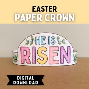 He Is Risen Color-Your-Own Paper Crown Printable | Easter Craft | Matthew 28:6 Bible Verse Activity