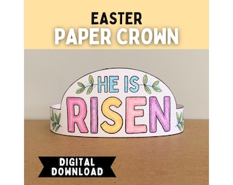 Ele Ressuscitou - Coroa de Papel para Colorir (Imprimir) | Artesanato de Páscoa | Atividade com Versículo Bíblico de Mateus 28:6