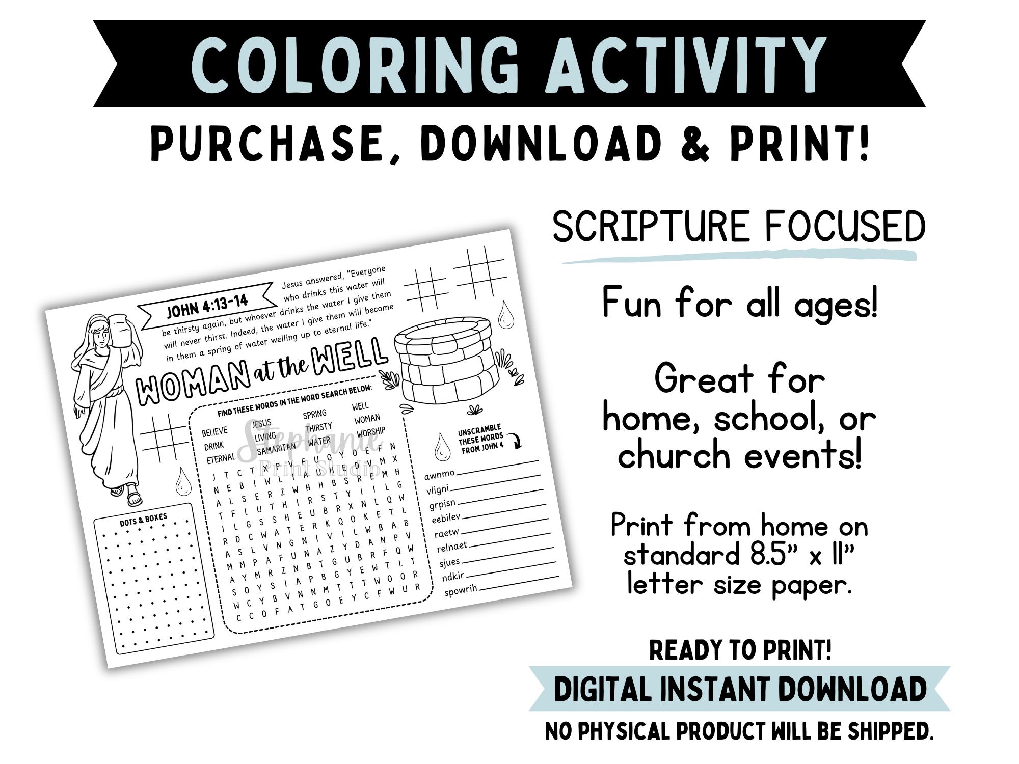 Jesus Talks With Samaritan Woman at the Well Activity Page | John 4 ...