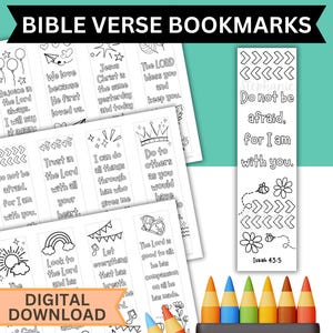 12 versets bibliques à colorier signets imprimables | TÉLÉCHARGEMENT NUMÉRIQUE INSTANTANÉ | Écriture découpée et coloriée, travaux manuels de l'école du dimanche, activité pour enfants chrétiens