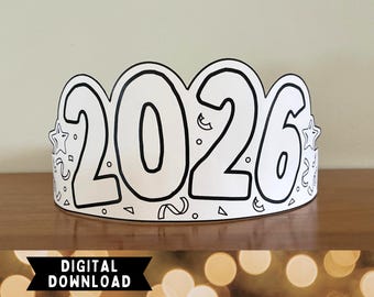 Paper Crown Printable | 2026 New Year | Color-Your-Own New Year's Eve Hat