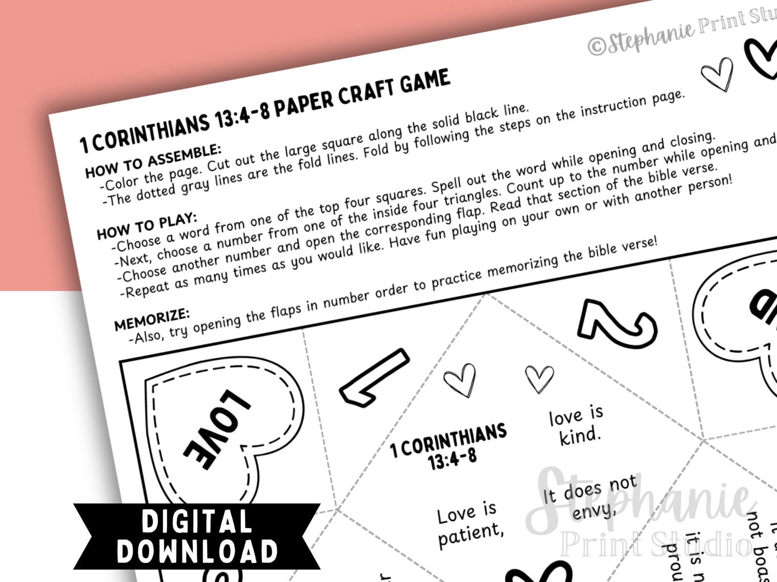 1 Corinthians 13 Color-your-own Cootie Catcher, Love & Hearts Paper ...