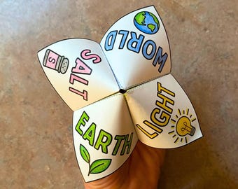 Salt & Light Color-Your-Own Cootie Catcher | Matthew 5:13-16 Bible Verse | Paper Craft Game Printable
