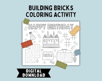 Building Bricks Birthday Activity Page Printable | Color-Your-Own Party Placemat
