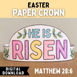 Il est ressuscité en papier à colorier à imprimer | Matthieu 28:6 Verset biblique | Activité de classe d'école du dimanche pour enfants | Bricolage préscolaire de Pâques