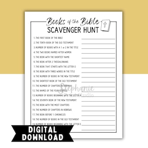 Bücher der Bibel Schnitzeljagd Printable | Altes & Neues Testament Quiz Spiel | Aktivität + Antworten