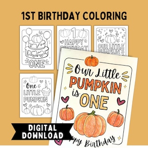 Pumpkin Theme First Birthday Coloring Pages Printable | One Little Pumpkin Happy 1st Birthday Party Sheets