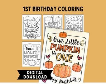 Pumpkin Theme First Birthday Coloring Pages Printable | One Little Pumpkin Happy 1st Birthday Party Sheets