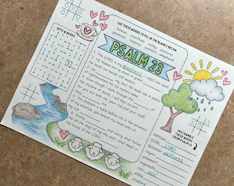 Psalm 23 Coloring Activity Page Printable | Bible Verse Placemat