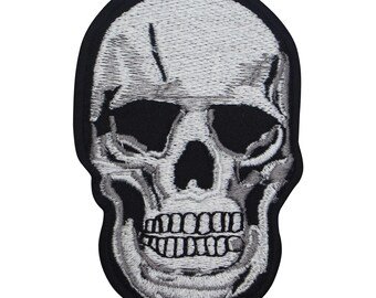 Skull Silver Face Logo Embroidery On Patch Badge Embroidered Applique For Clothes