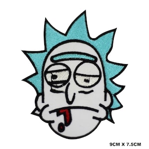 Puede incluir: Parche de Rick Sanchez de la serie animada Rick y Morty, bordado en blanco y azul, para planchar. Rick tiene un peinado azul de punta y una expresión cansada. Lleva una camisa blanca y tiene la lengua roja fuera.