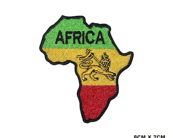 Parche con el logotipo del mapa del león de África bordado en la insignia, aplique bordado para ropa