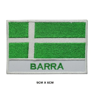 May include: White embroidered patch with a green and white flag design and the word "BARRA" in white lettering. The patch measures 9 inches by 6 inches.