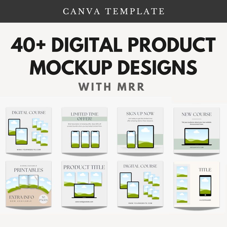 40+ Digital Product Mockup Designs With MRR + PLR | Canva Template ...